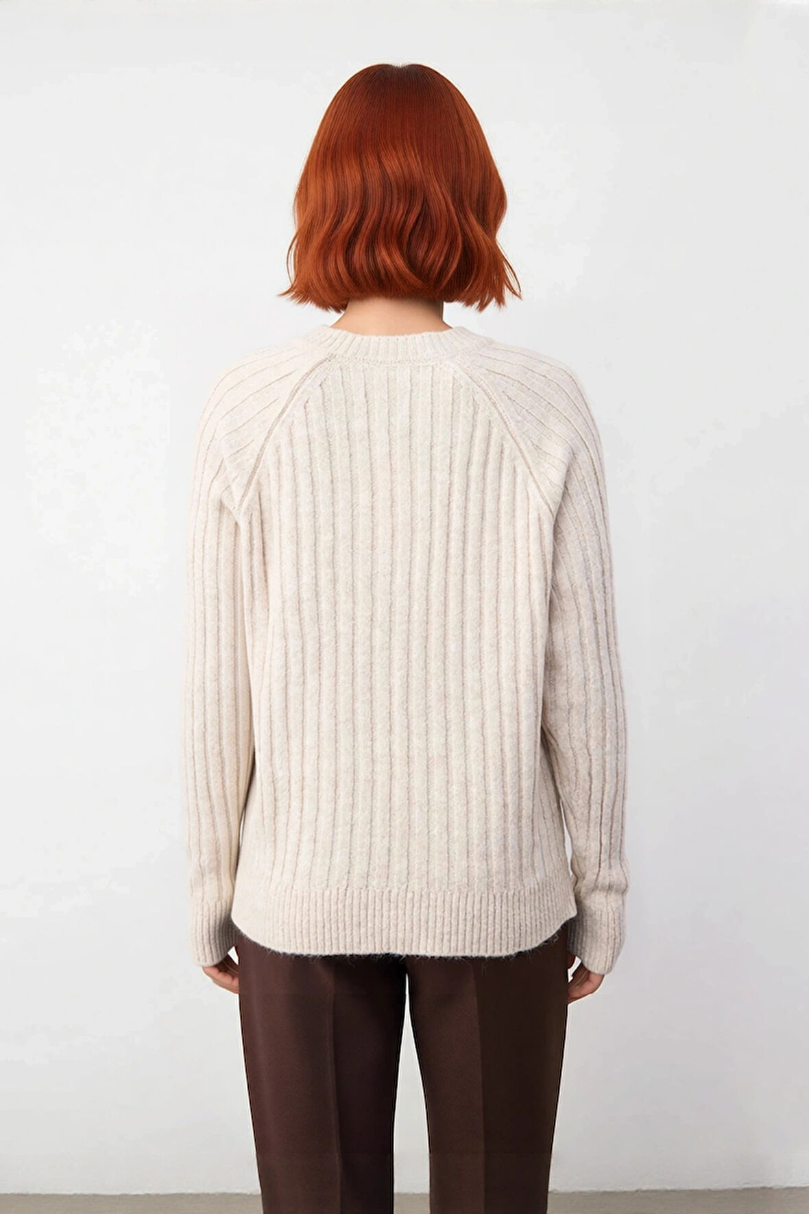 Kadın Regular Kalıp Düz Desen V Yaka Fitilli Reglan Kol Triko Kazak Günlük Şıklık Ve Rahatlık