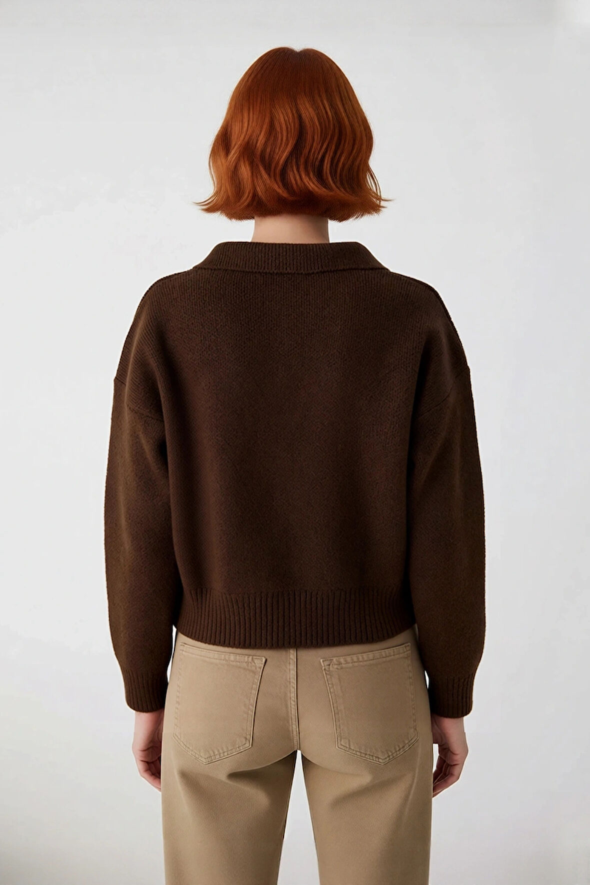 Kadınların Gardırobuna Özel Tek Plaka Triko Kazak Oversize Rahat Polo Yaka Günlük Şıklık Kaliteli