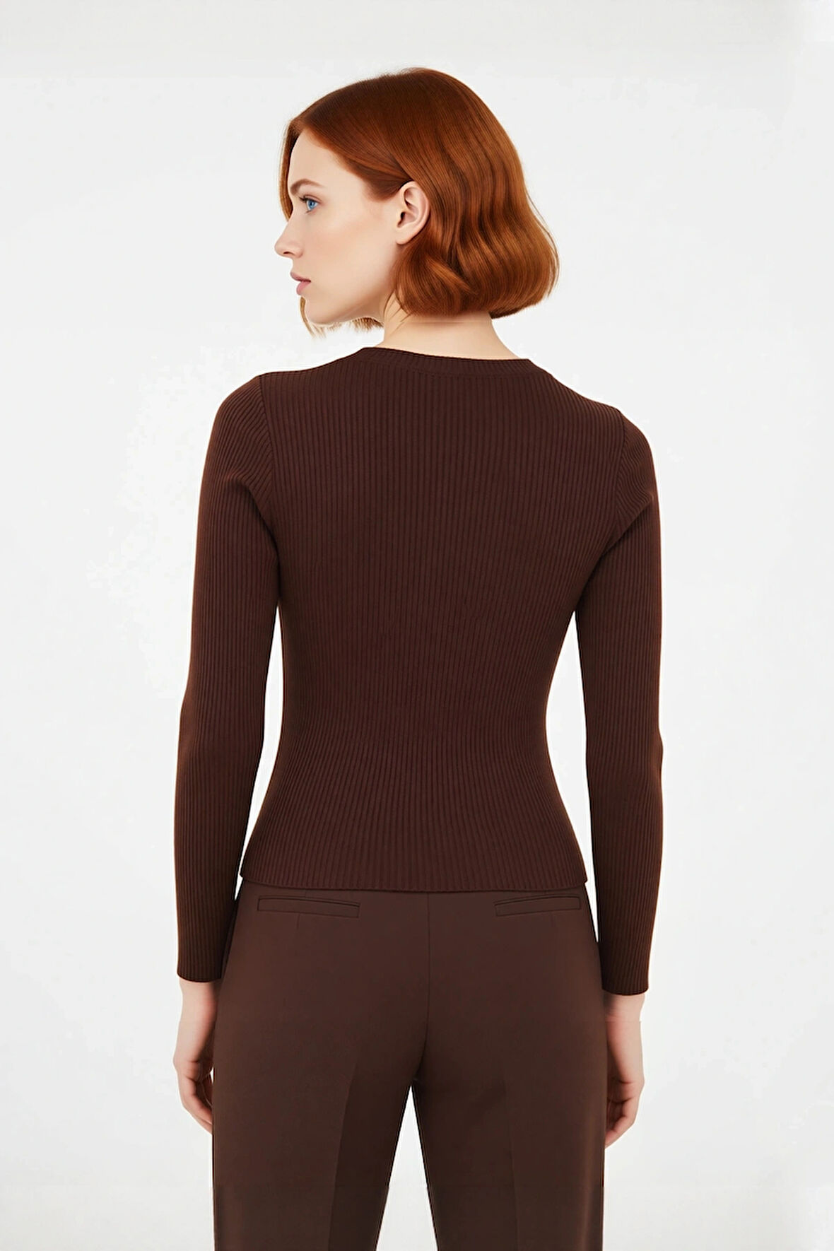 Kadın Fitted Bisiklet Yaka Triko Kazak Uzun Kollu Düz Desen Akrilik Ramadan Koleksiyonu Kaliteli