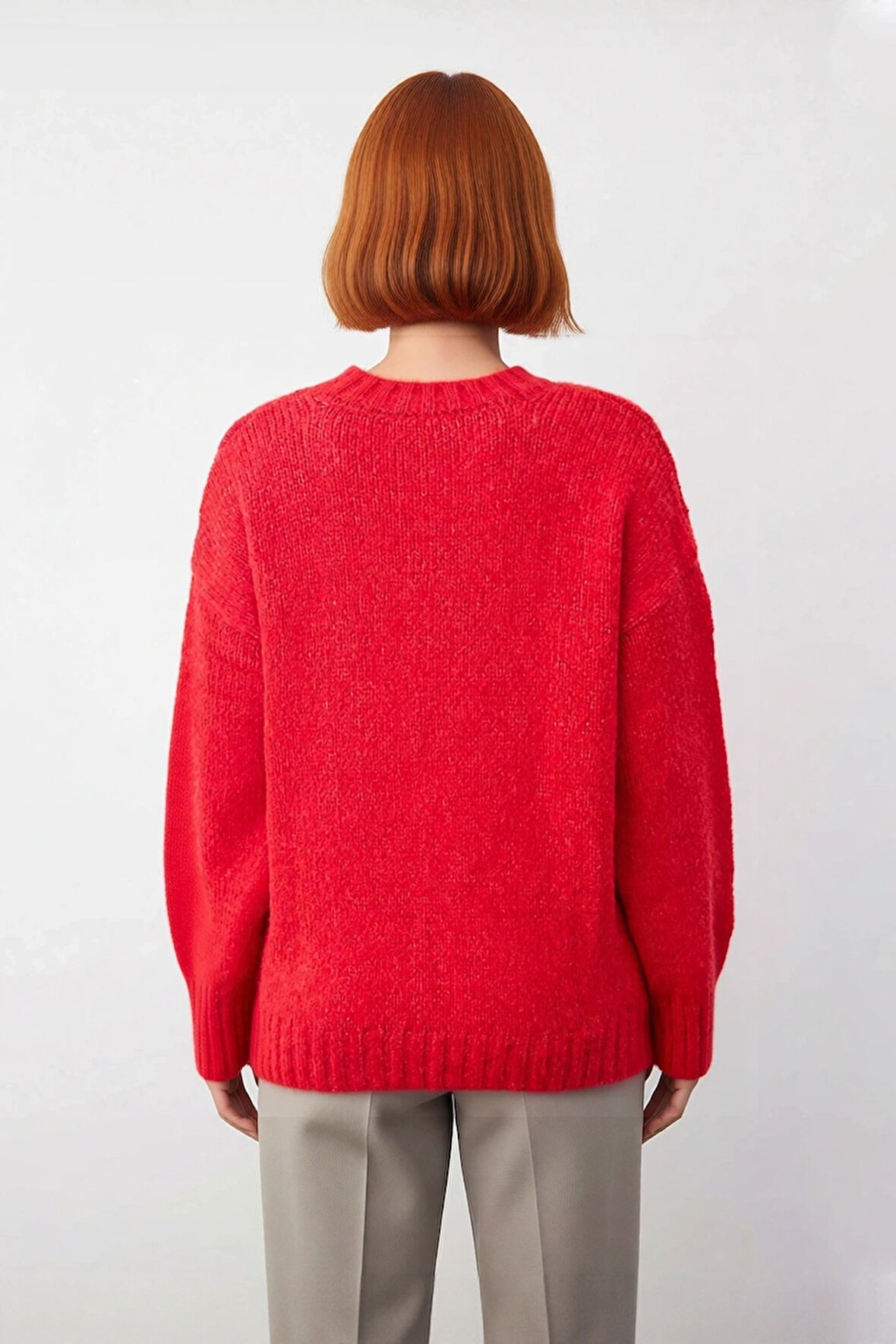 Kadın Casual Şık Oversize Kalın Triko Kazak Bisiklet Yaka Rahat Uzun Boy Soğuk Havalar Kaliteli