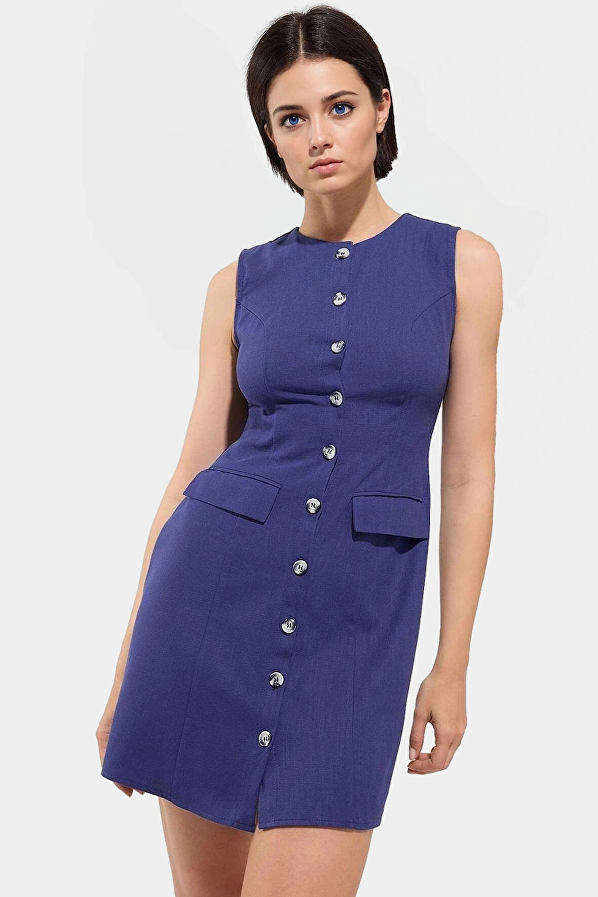 Şık ve Rahat Dokuma Gömlek Elbise 80 Pamuk 20 Keten Mini Boy Kolsuz Premium Kalite