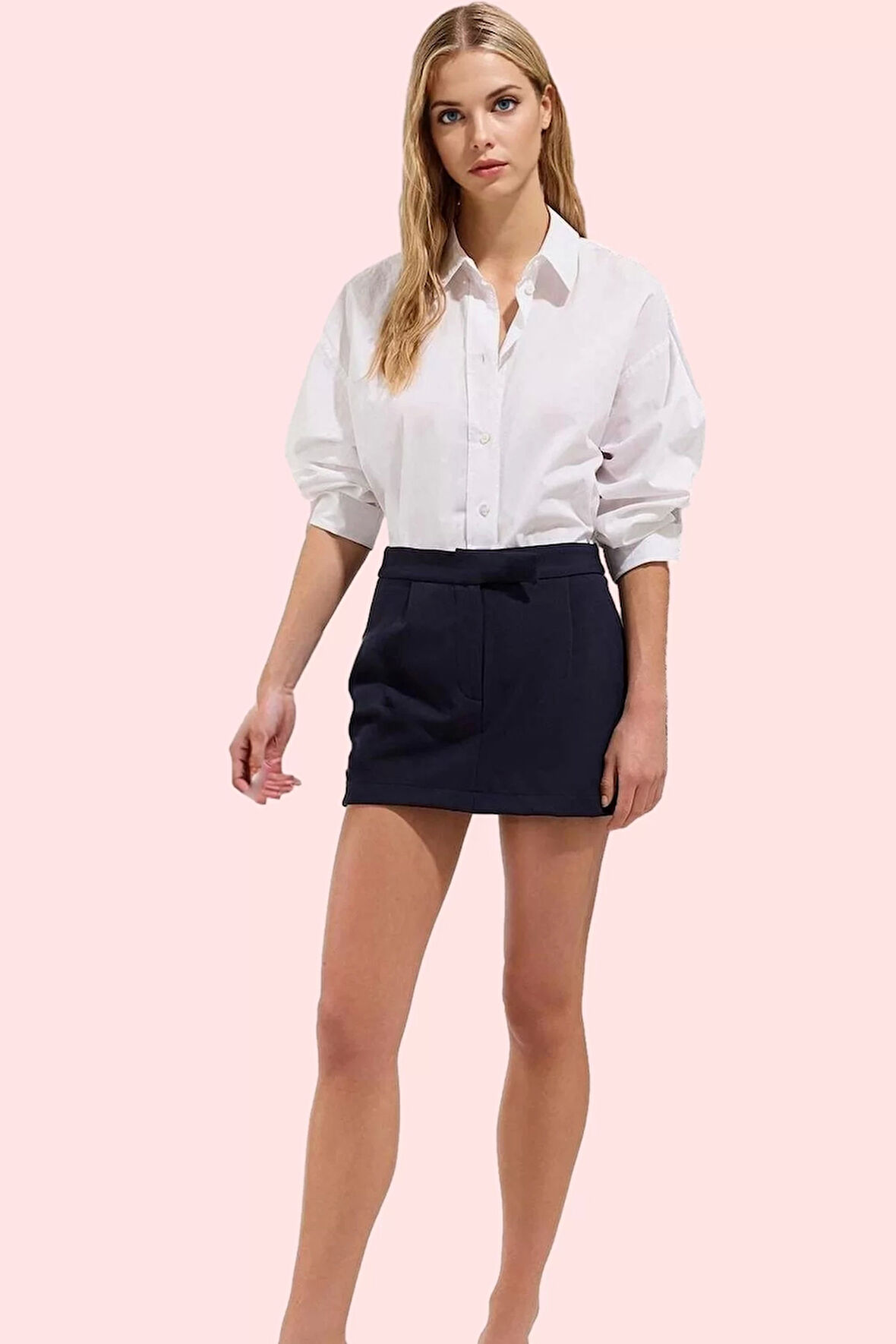 Kadın Kısa Boy Şort Etek Yüksek Belli Dar Paça Dokuma Finike Kumaş Yaz Aylarının Vazgeçilmezi