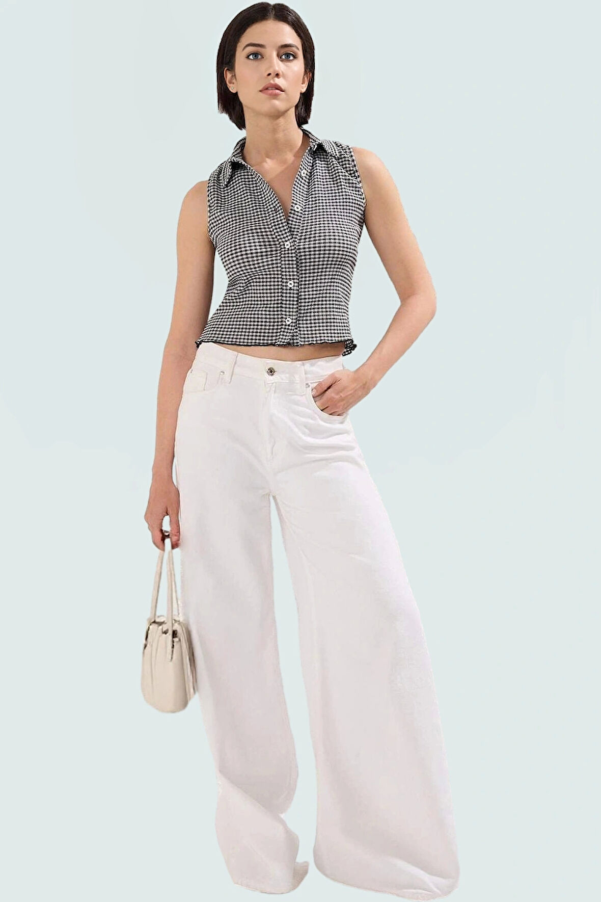 Ekose Gömlek Yaka Örme Bluz Rahat Günlük Tasarım Modern Stil Seçkin Malzeme Trend