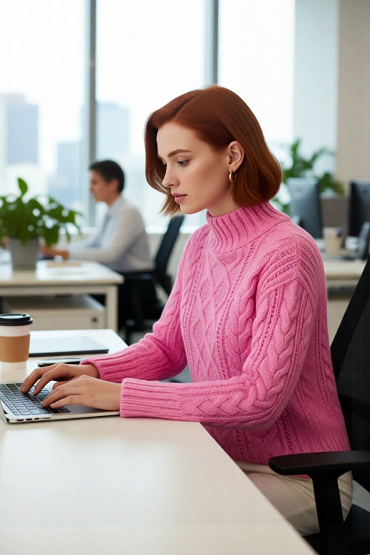 Kadın Oversize Dik Yaka Akrilik Saç Örgü Triko Kazak Kış Kombinlerine Modern Rahatlık Katıyor