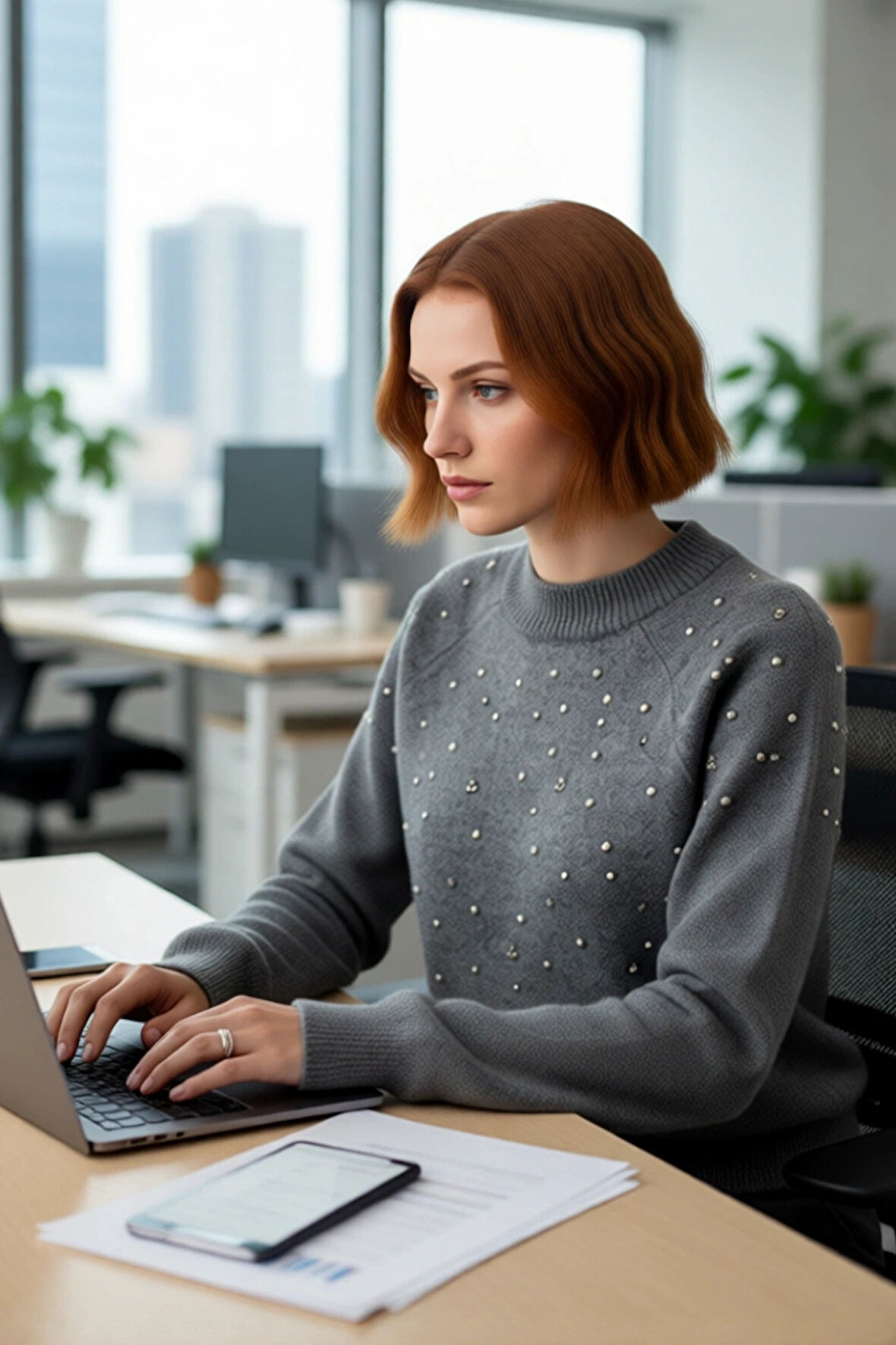 Kadın Antrasit Bisiklet Yaka Reglan Kollu Günlük Şık Taş Detaylı Kalın Triko Kazak Modeli Kaliteli