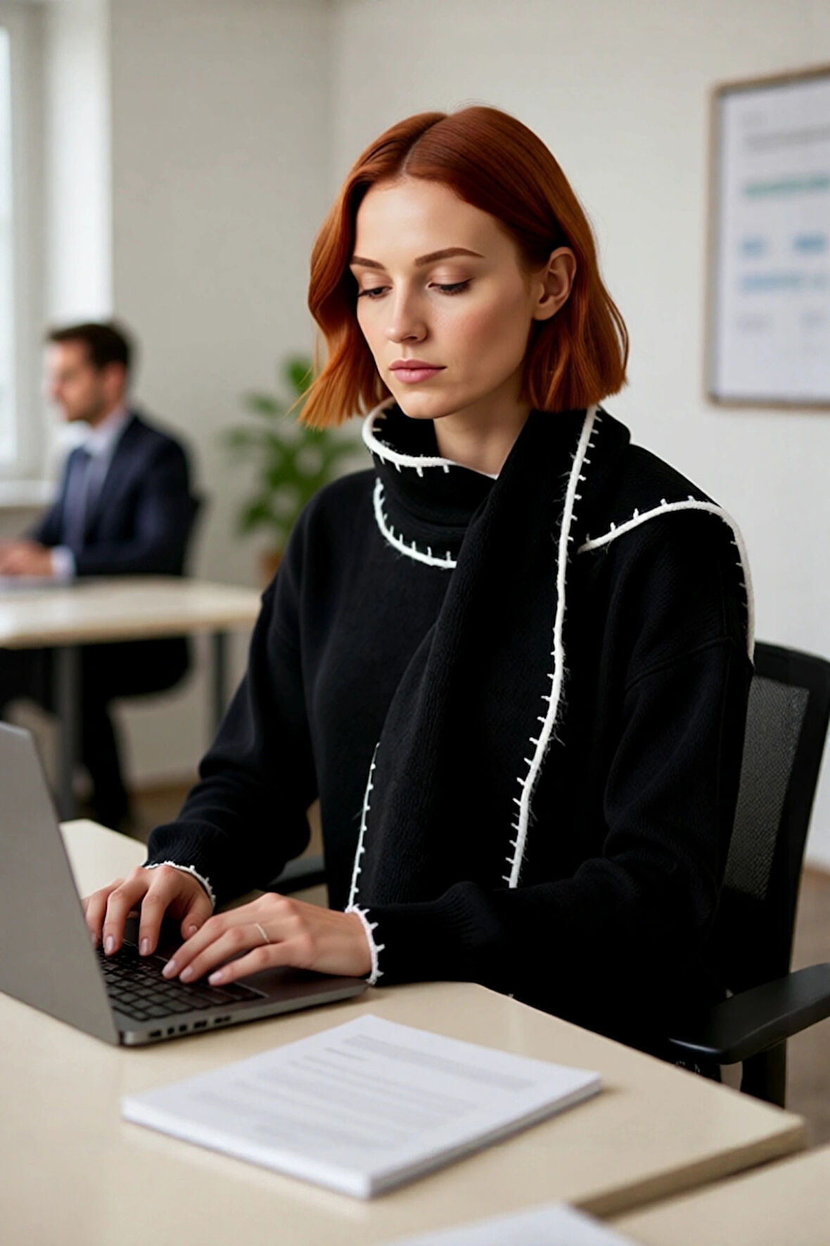 Kadın Dik Yaka Oversize Triko Kazak Şal Detayları İle Kış Kombinlerinize Elegans Katın Kaliteli