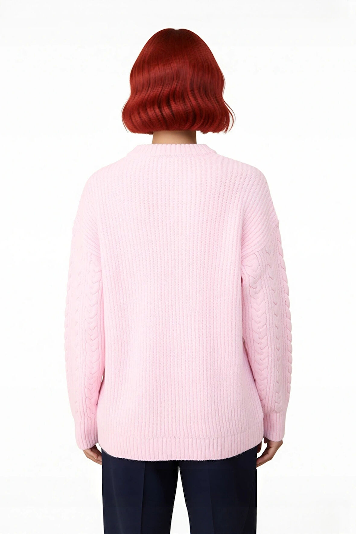 Kadın Rahat Kalıp Saç Örgü Detaylı Bisiklet Yaka Triko Kazak Soğuk Havalar İçin Şık Ve Konforlu