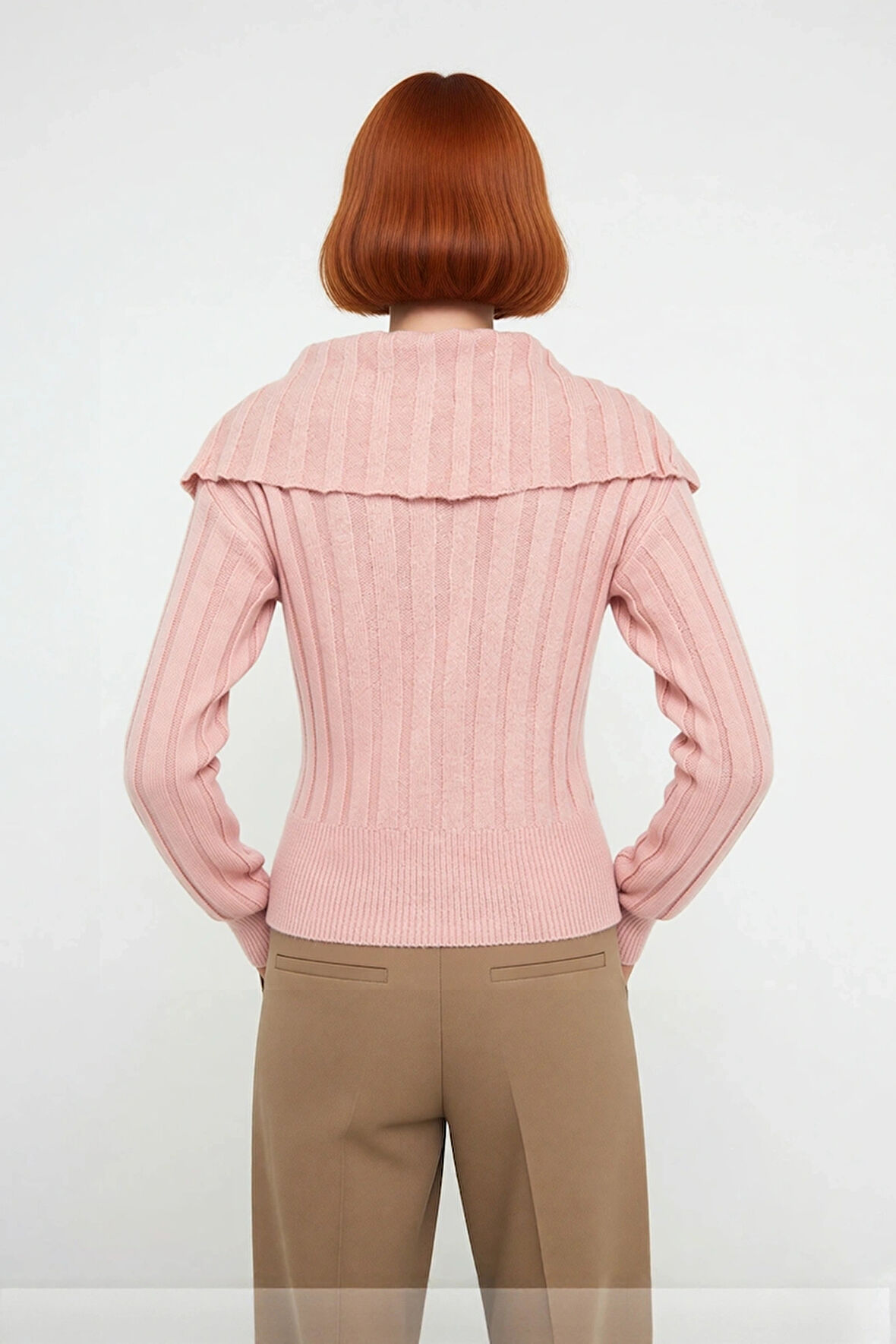 Soğuk Havalar İçin Lacivert Kadın Regular Kalıp Düşük Kol Crop Devrik Yaka Triko Kazak. Kaliteli