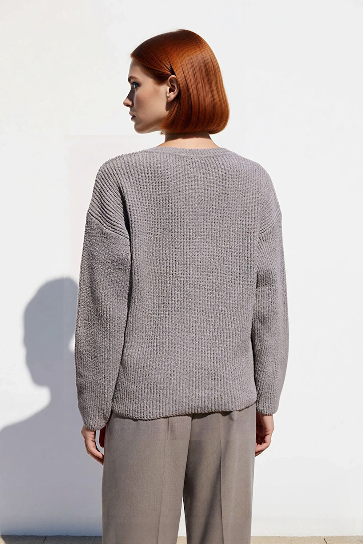 Kadın Oversize Kesim Düşük Kol Detaylı Selanik Örgü Triko Kazak Kış Günlerinin Vazgeçilmezi