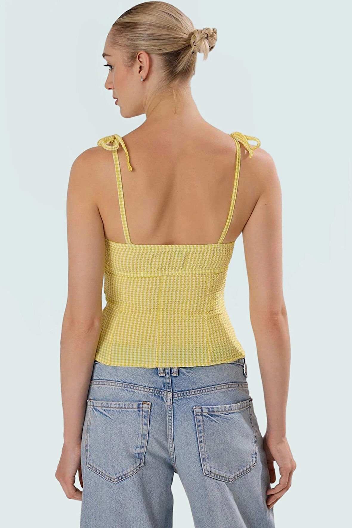 Nefes Alan Gofre Dokuma Ekose Bluz Regular Kalıp Yazlık Casual Zarifane Tasarım Seçkin Malzeme