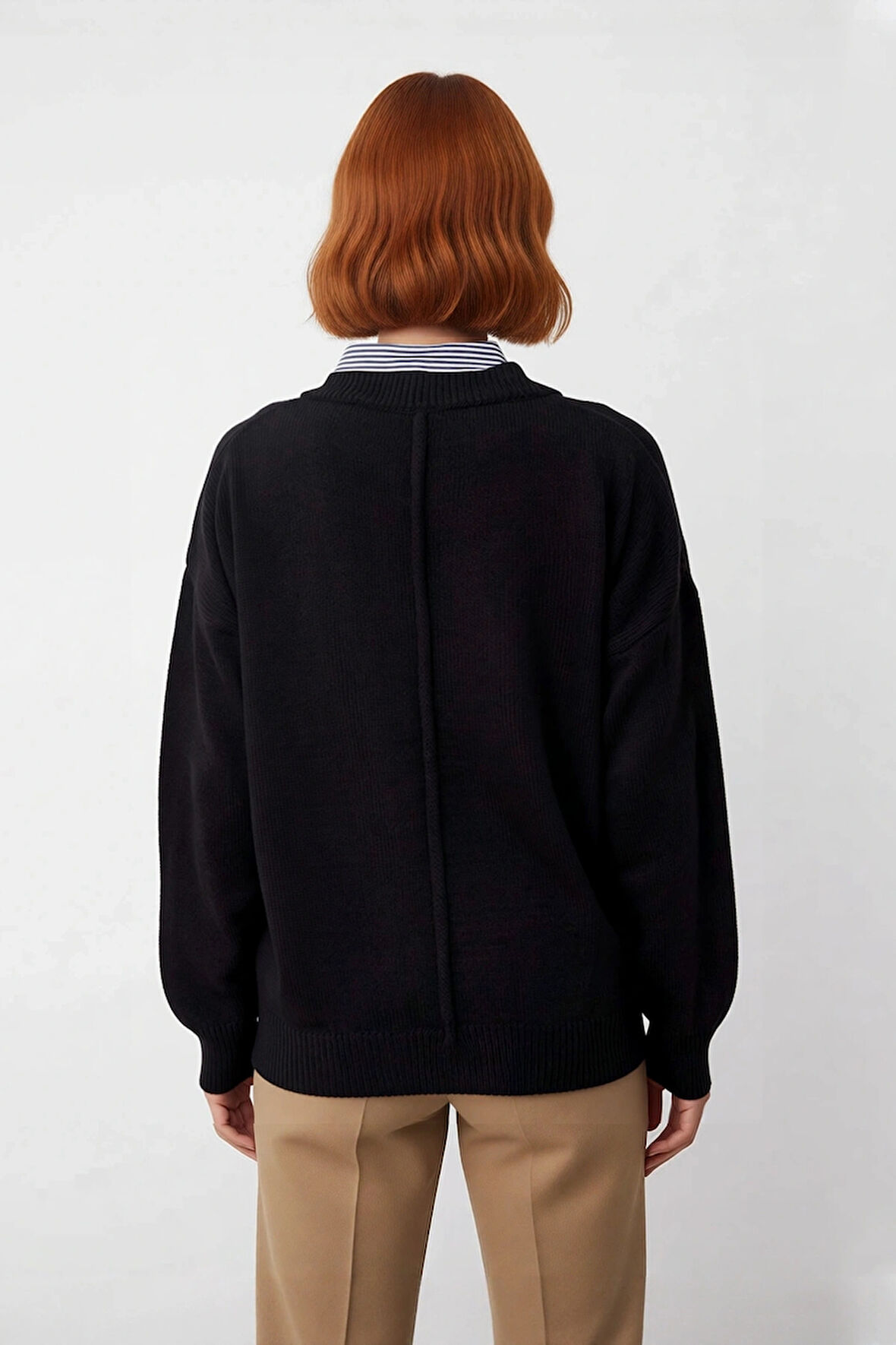 Kadın Oversize V Yaka Triko Kazak Gömlek Garnili Detaylı Sonbahar Kış Şıklığı İçin İdeal Model