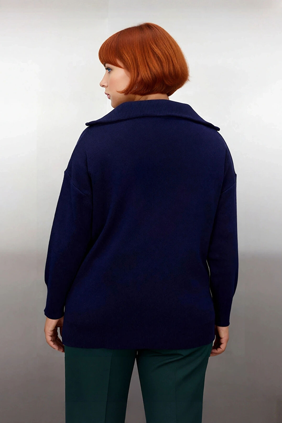 Kadın Kırmızı Düşük Kol Regular Triko Kazak Devrik Yaka Fermuarlı Akrilik Düz Desen Kışlık