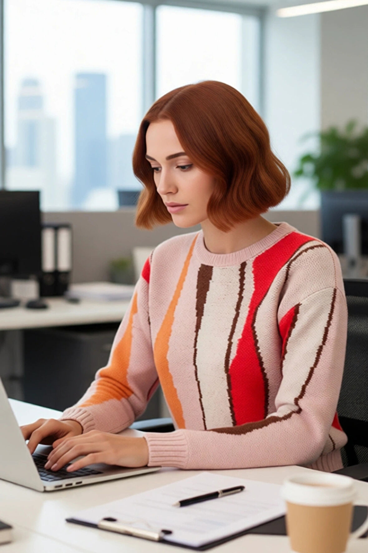 Kadın Bisiklet Yaka Renk Bloklu Triko Kazak Regular Kalıp Kış İçin Şık Düşük Kol Tasarım Kaliteli