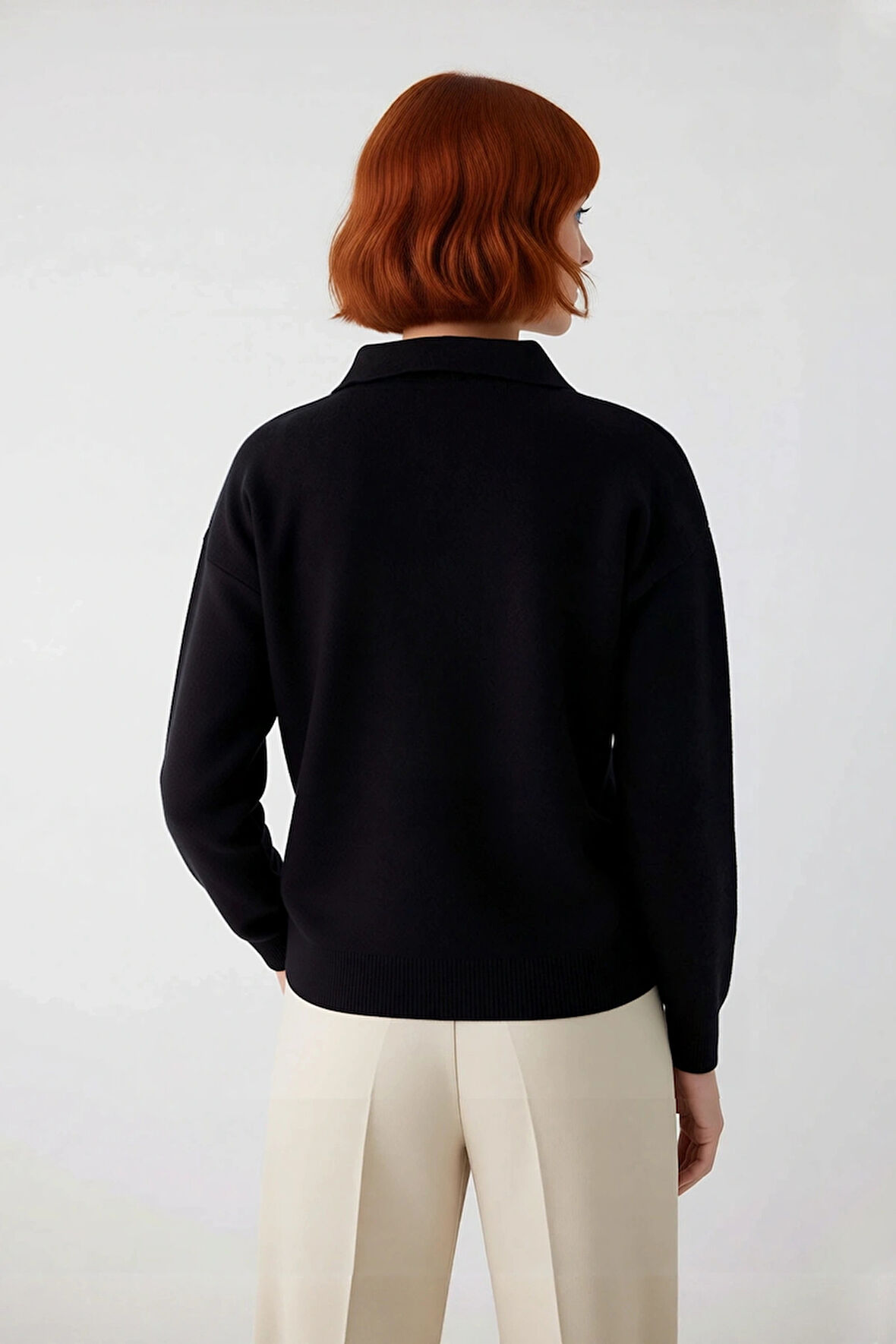 Kadın Casual Triko Polo Yaka Kazak Oversize Rahat Kalıbı ve Renk Bloklarıyla Sonbahar Kış Kaliteli