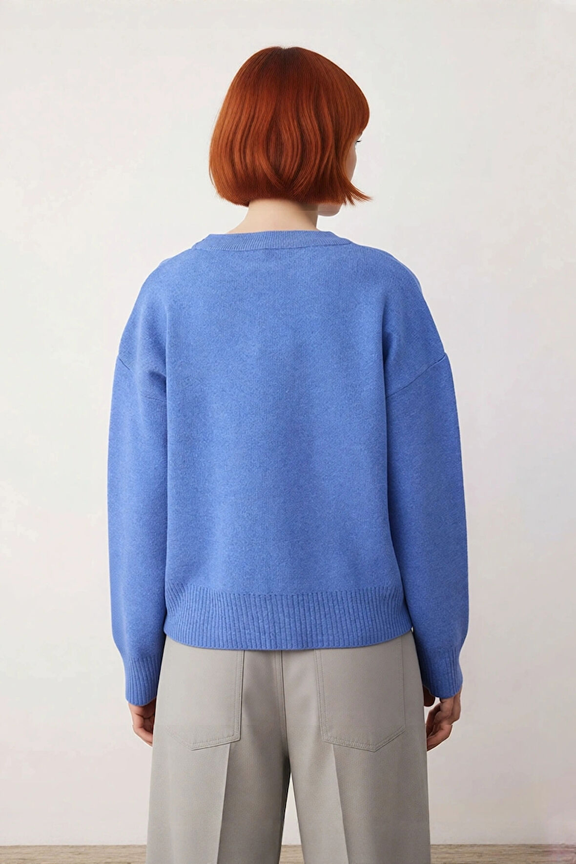 Kadın Koyu Kırmızı Konforlu Oversize Triko Bisiklet Yaka Düşük Kol Kış Gardırobu İçin Kazak