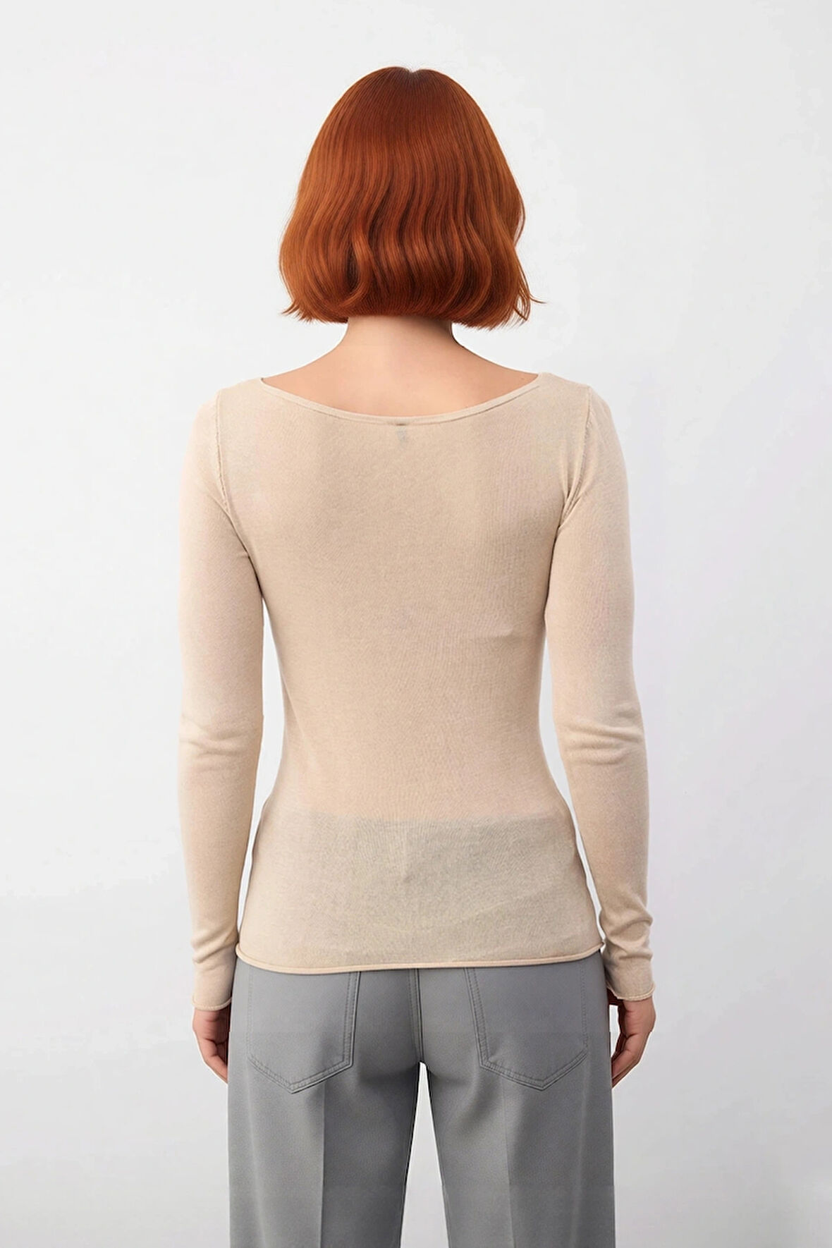 Kadın Şık Günlük Bisiklet Yaka İnce Dokulu Rahat Kesim Viskoz Uzun Kollu Triko Bluz Modeli