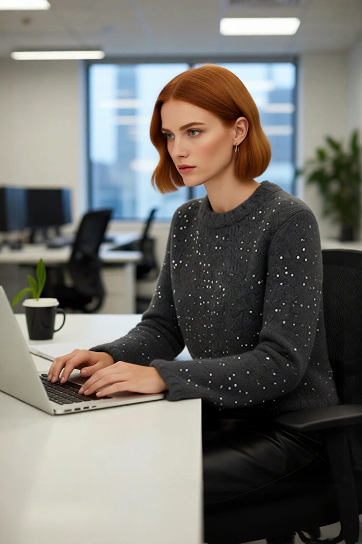 Kadın Fashion Forward Crop Pul Payetli Bisiklet Yaka Regular Fit Orta Kalın Triko Kazak Kaliteli