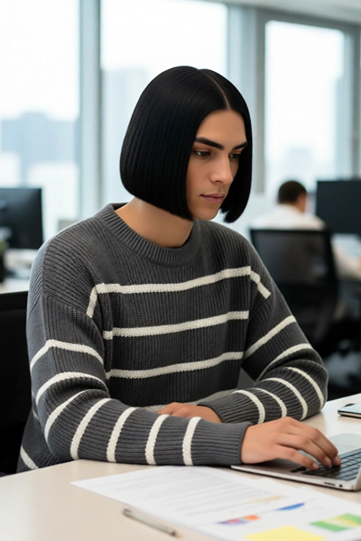 Casual Erkek Kalın Triko Dokulu Bisiklet Yaka Çizgili Oversize Selanik Kışlık Kazak Modeli