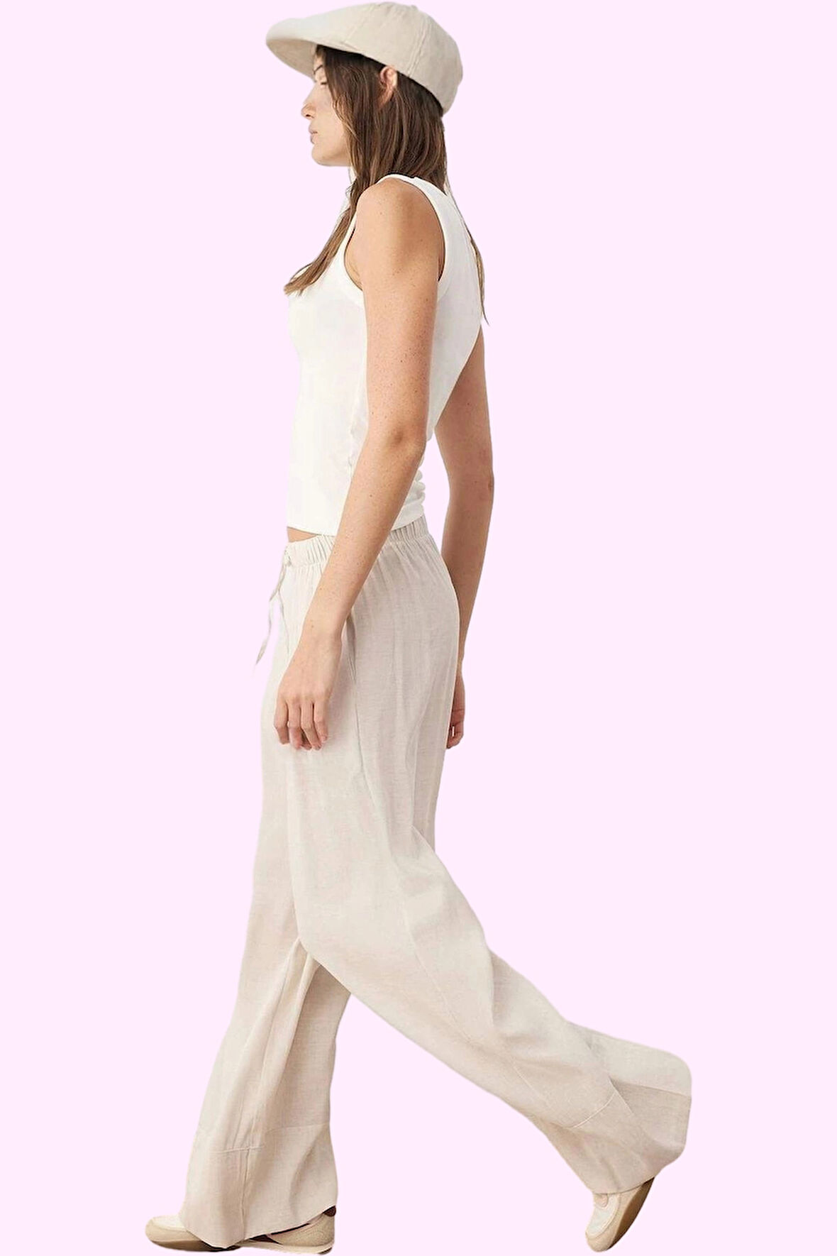 Kadın Yazlık Rahat Keten Karışımlı Geniş Paça Pantolon Yüksek Bel Renk Yaz Aylarının Vazgeçilmezi