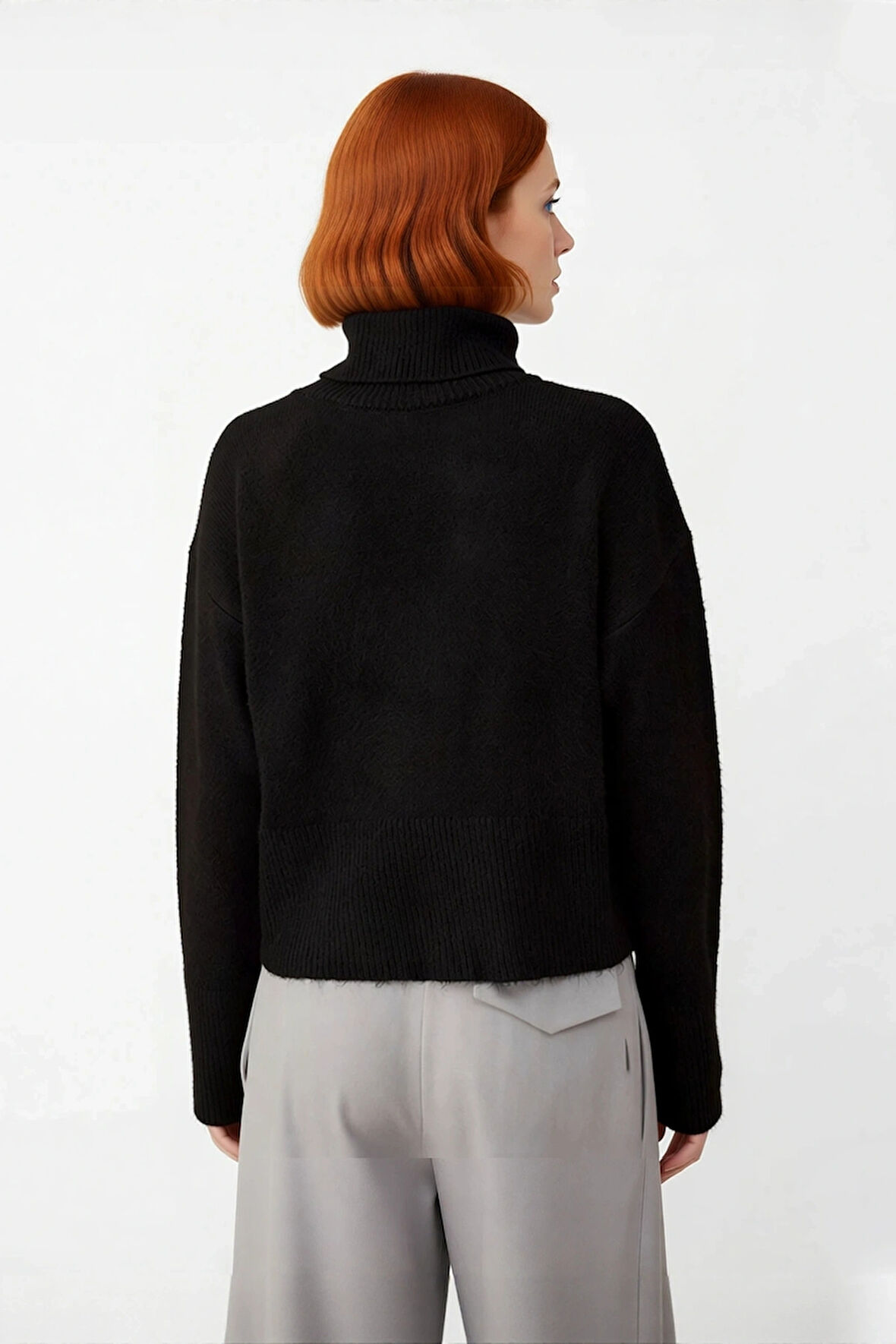 Kadın Crop Boy Oversize Triko Kazak Dik Yaka Standart Kol Düz Desen Yumuşak Dokulu Kış Gardırobu