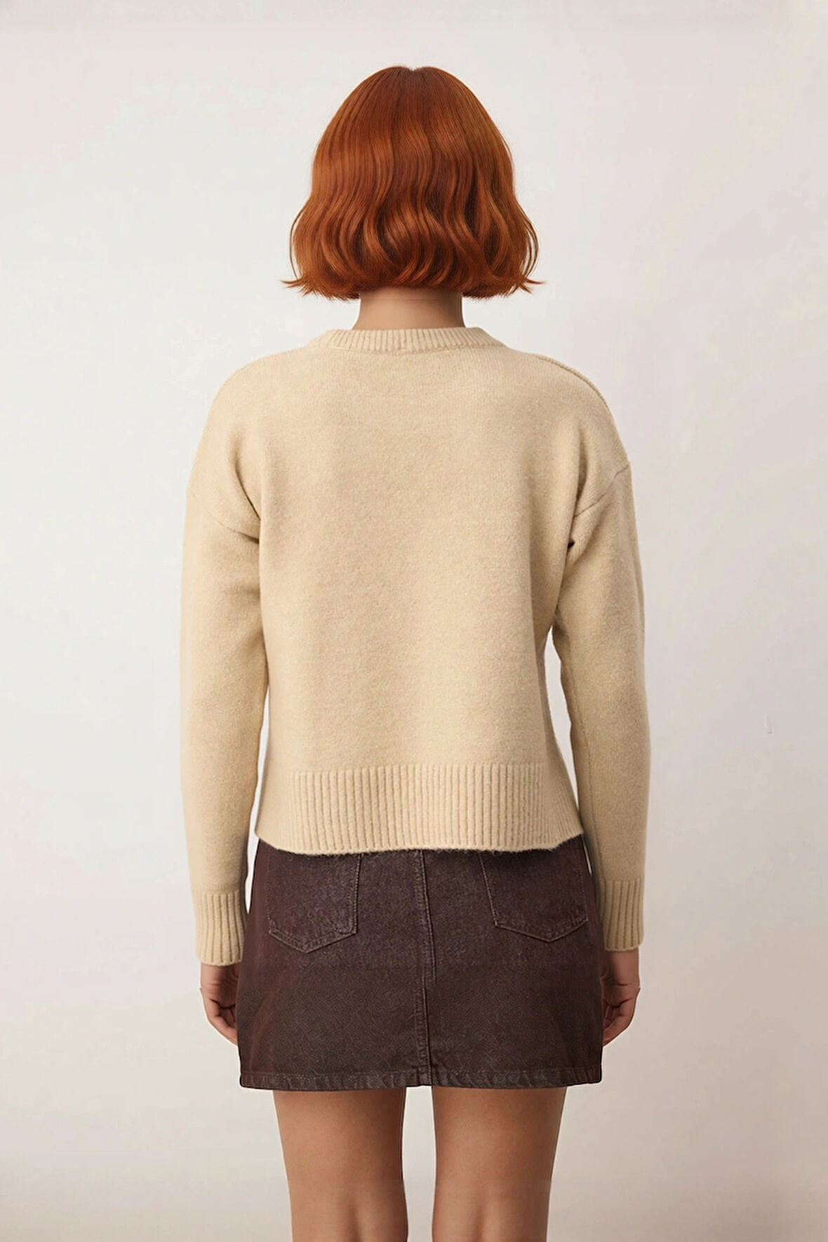 Soğuk Havalar İçin İdeal Kadın Oversize Crop Düşük Kol Bisiklet Yaka Triko Kazak Modeli Kaliteli