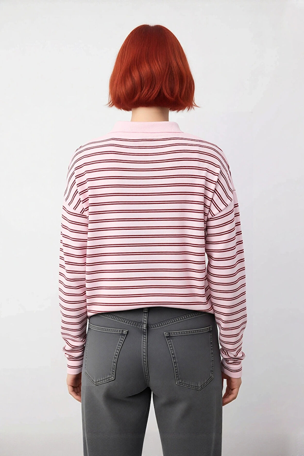 Kadın Düz Desen Polo Yaka Oversize Triko Kazak Düşük Kollu Rahat ve Şık Kışlık Kombinler Kaliteli