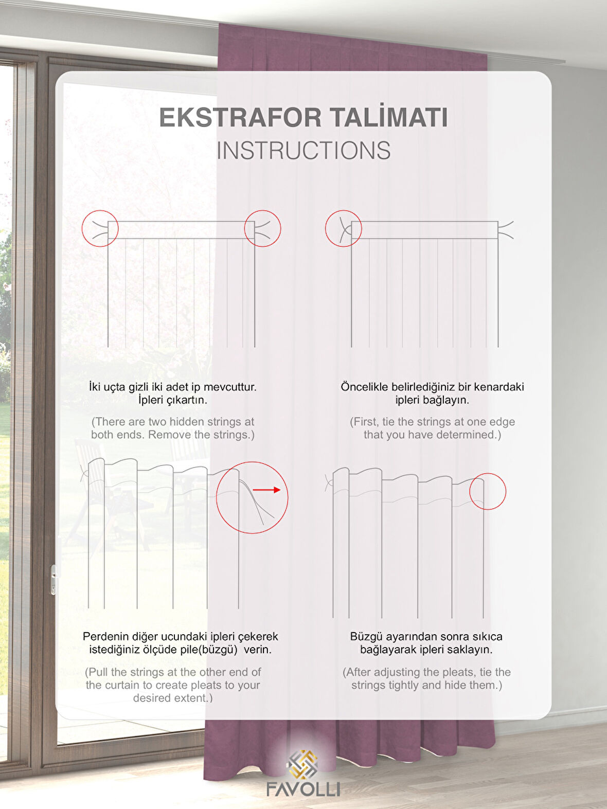 FAVOLLİ Kadife Dokulu Lavanta Pembesi Rengi Ada Fon Perde Ekstrafor Büzgülü Dream Series