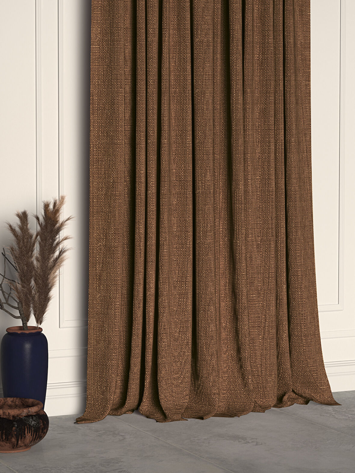 Demor Home Kakao Kahverengi Keten Dokulu Pileli Yüksek Kalite Fon Perde