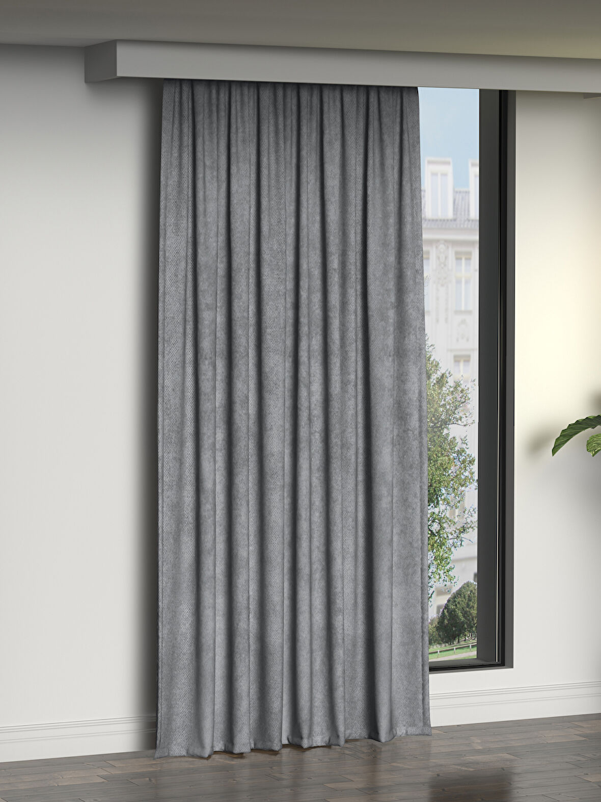 FAVOLLİ Kadife Dokulu Gümüş Grisi Ada Fon Perde Ekstrafor Büzgülü Dream Series