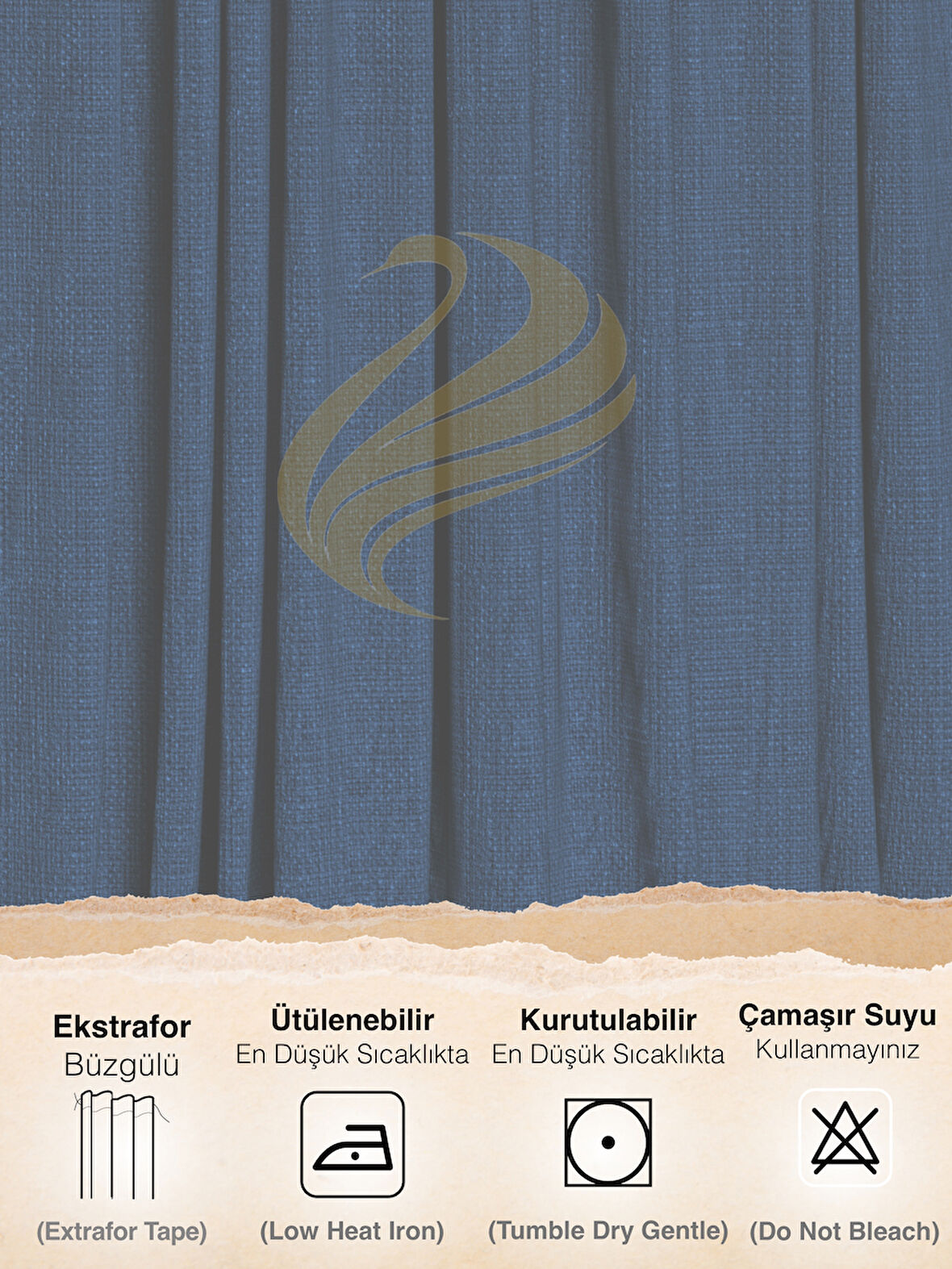 Demor Home Parlament Mavisi Keten Dokulu Pileli Yüksek Kalite Fon Perde