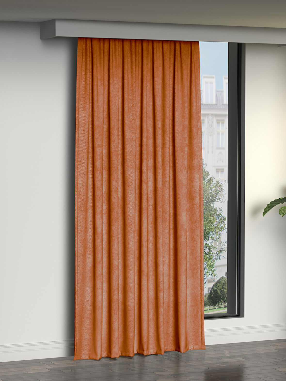 FAVOLLİ Kadife Dokulu Turuncu Ada Fon Perde Ekstrafor Büzgülü Dream Series