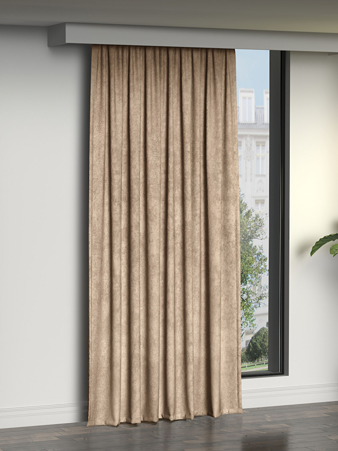 FAVOLLİ Kadife Dokulu Sahra Beji Ada Fon Perde Ekstrafor Büzgülü Dream Series