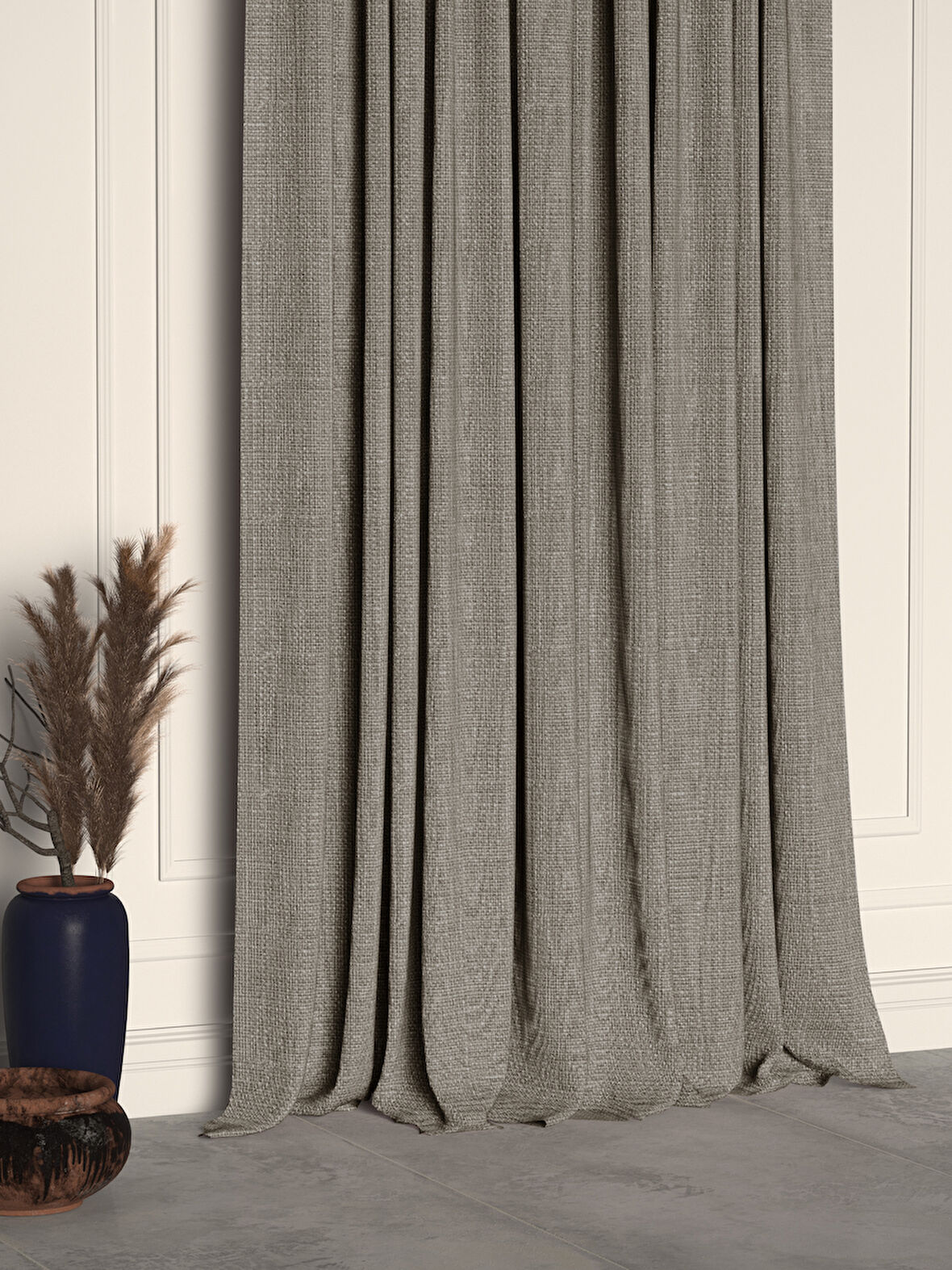 Demor Home Gümüş Grisi Keten Dokulu Pileli Yüksek Kalite Fon Perde