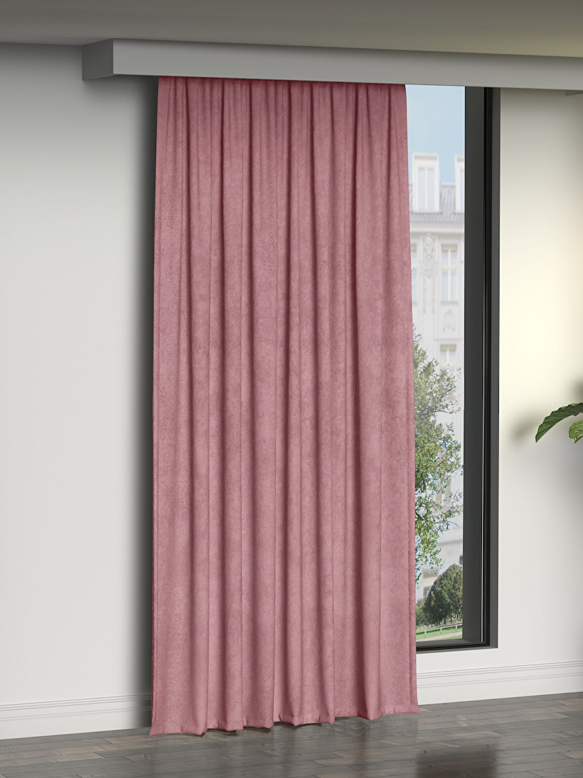 FAVOLLİ Kadife Dokulu Açık Pembe Ada Fon Perde Ekstrafor Büzgülü Dream Series