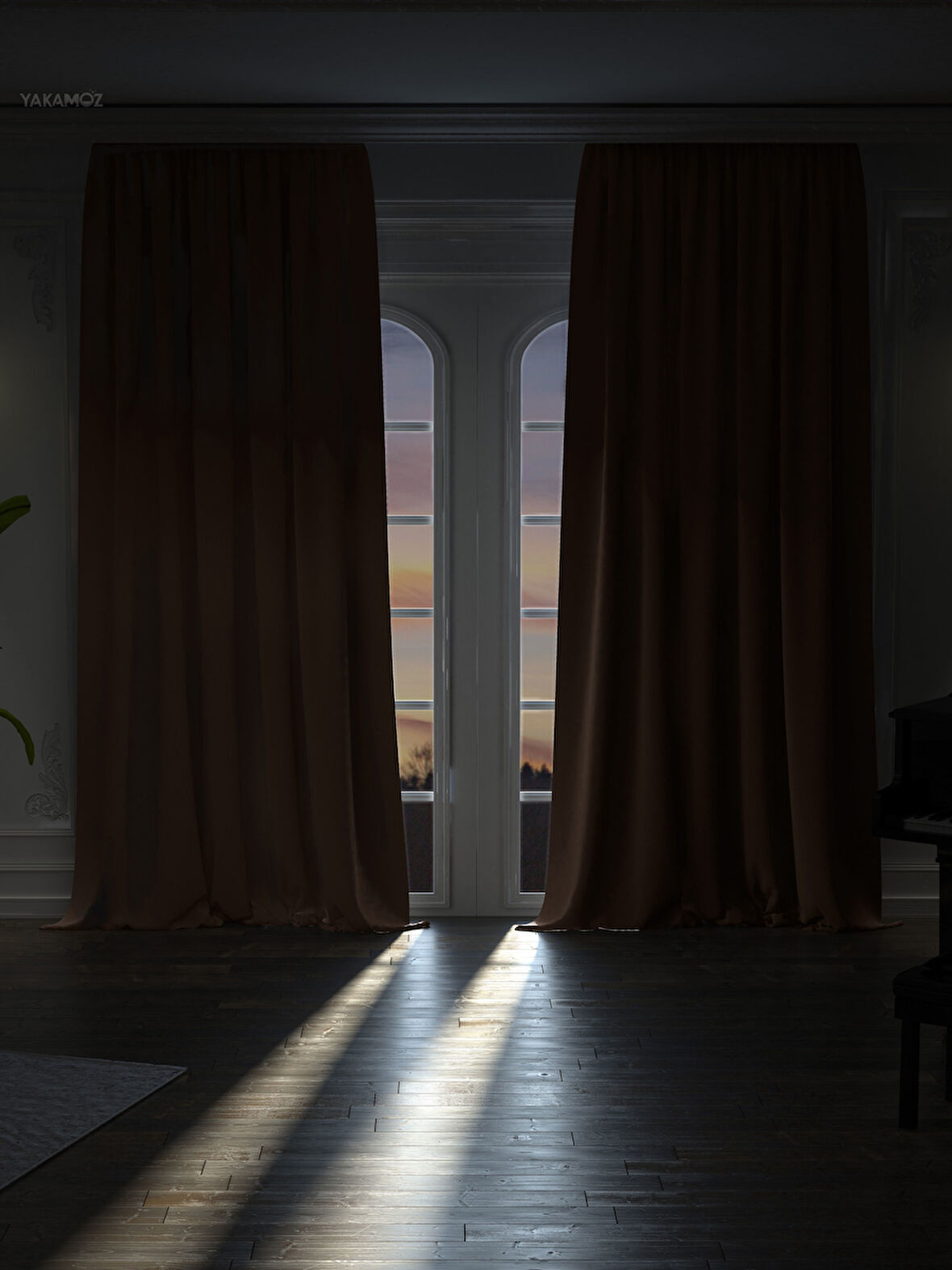 Yüksek Kalite Koyu Kahverengi Karartma Blackout Fon Perde Ekstrafor Büzgülü Tek Kanat Dark Touch Serisi