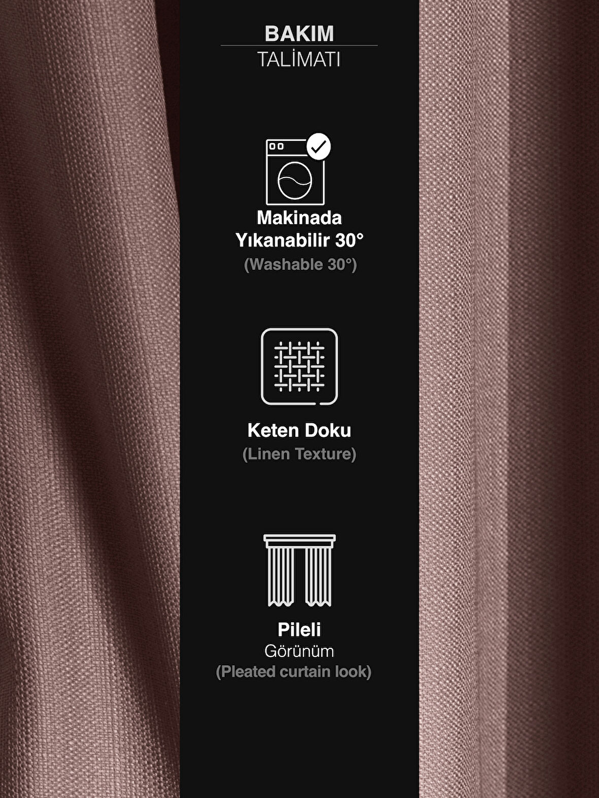 PERLE Açık Pembe Keten Dokulu Fon Perde Ekstrafor Büzgülü