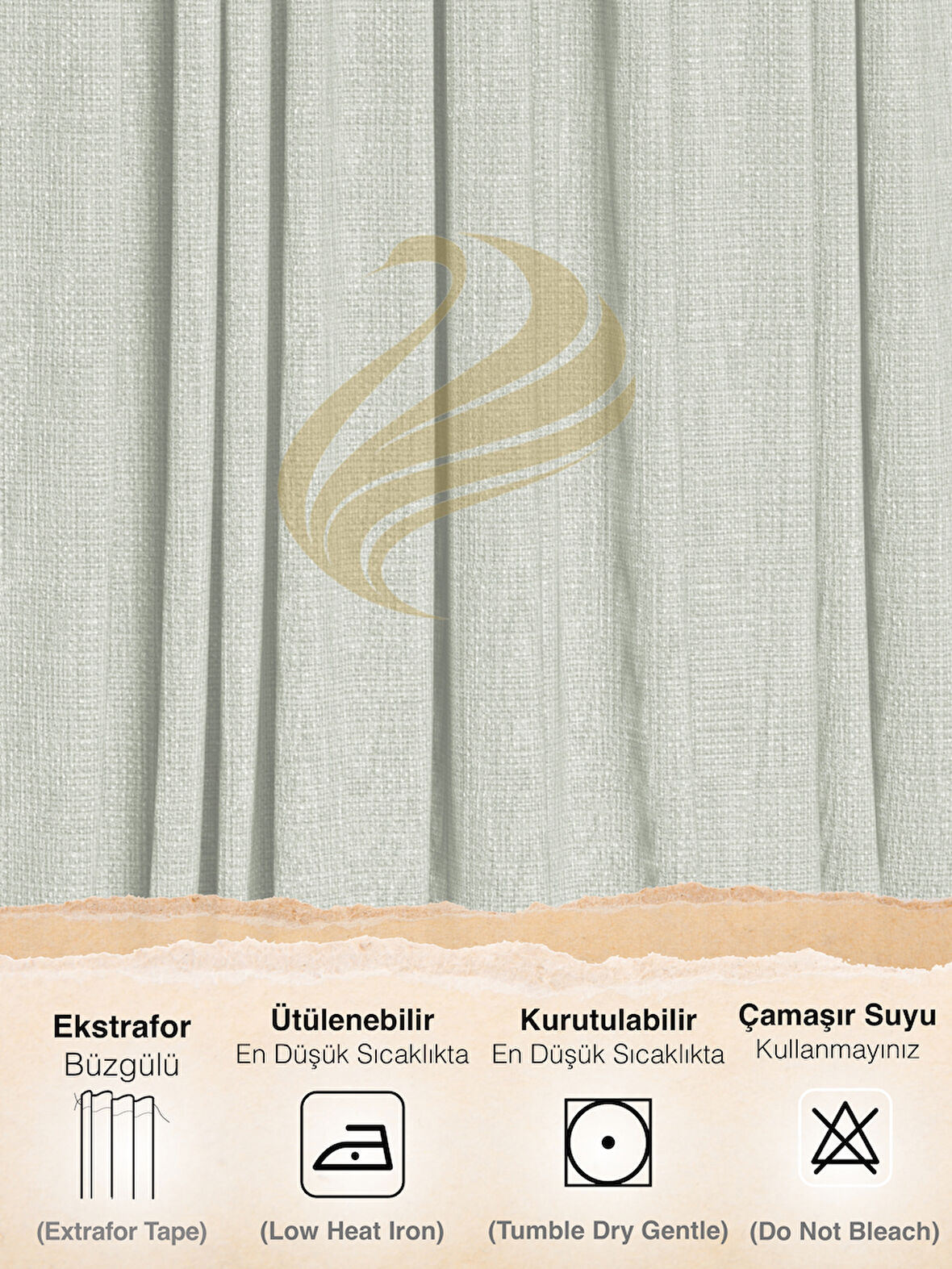 Demor Home Mint Rengi Keten Dokulu Pileli Yüksek Kalite Fon Perde