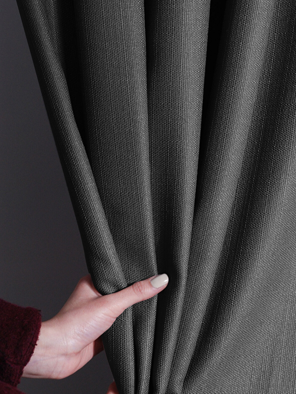 Favolli Koyu Gri Renk Pileli Keten Dokulu Fon Perde 