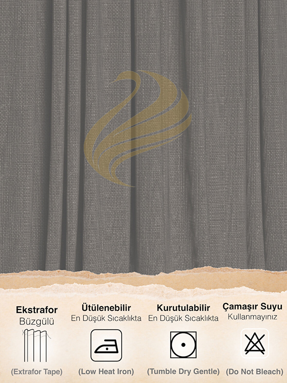 Demor Home Antrasit Renk Keten Dokulu Pileli Yüksek Kalite Fon Perde 