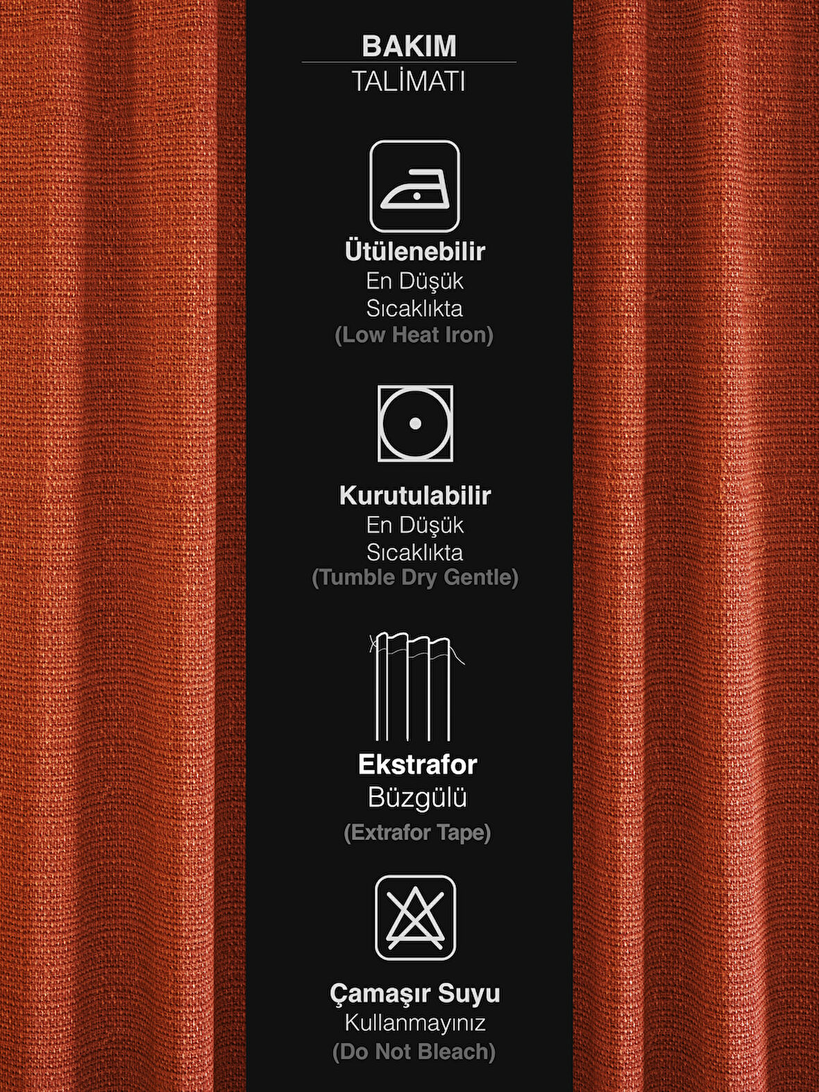 PERLE Kiremit Rengi Keten Dokulu Fon Perde Ekstrafor Büzgülü