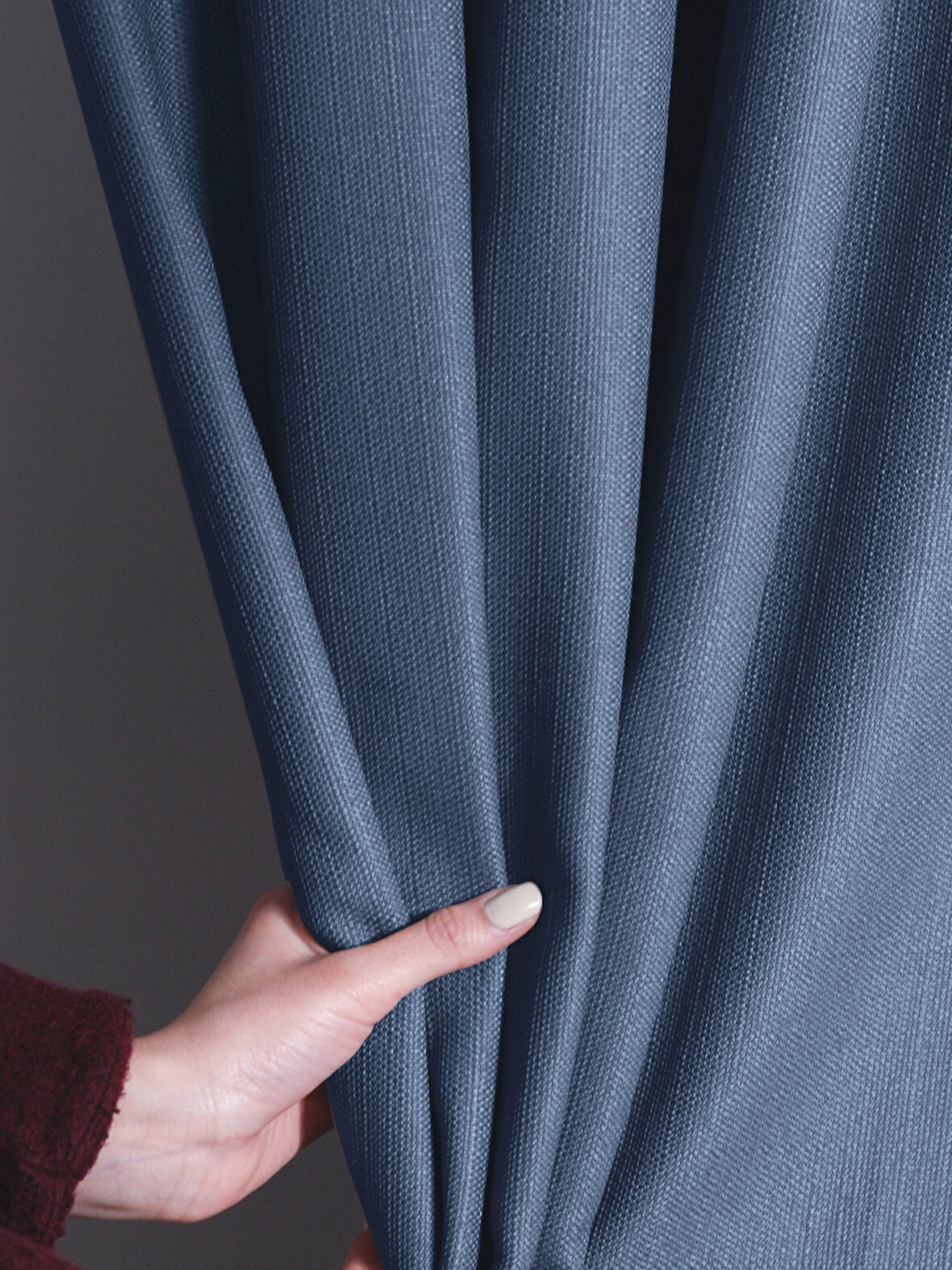 Favolli İndigo Rengi Pileli Keten Dokulu Fon Perde 