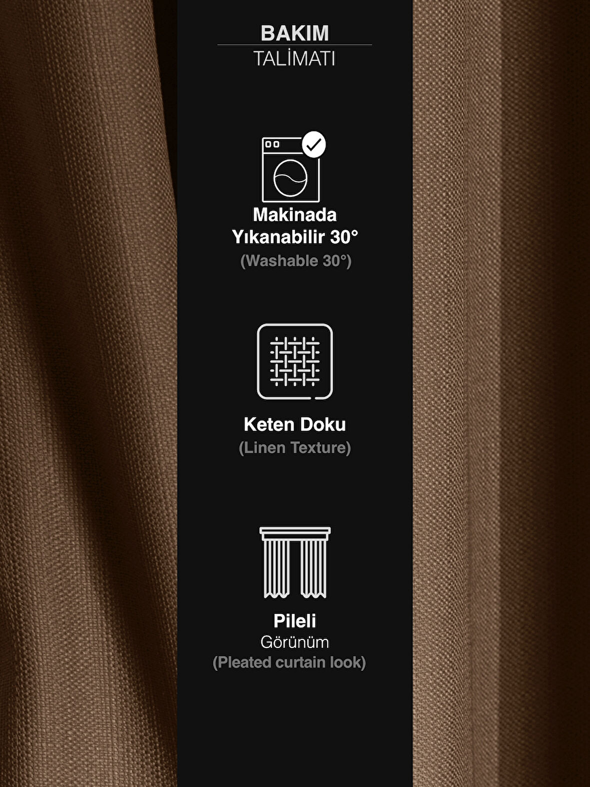 Favolli Açık Kahverengi Pileli Keten Dokulu Fon Perde 