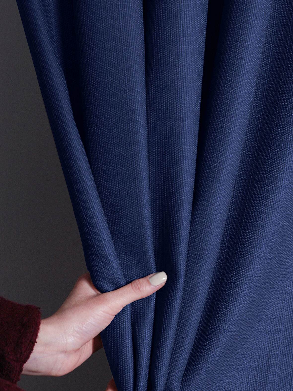 Favolli Lacivert Renk Pileli Keten Dokulu Fon Perde 