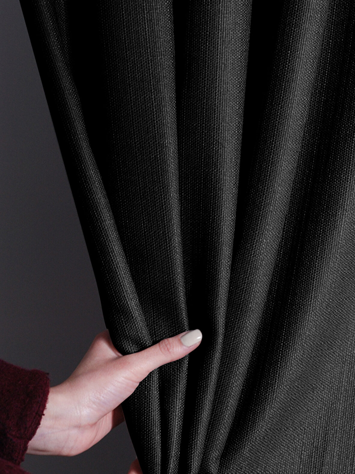 Favolli Siyah Renk Pileli Keten Dokulu Fon Perde 