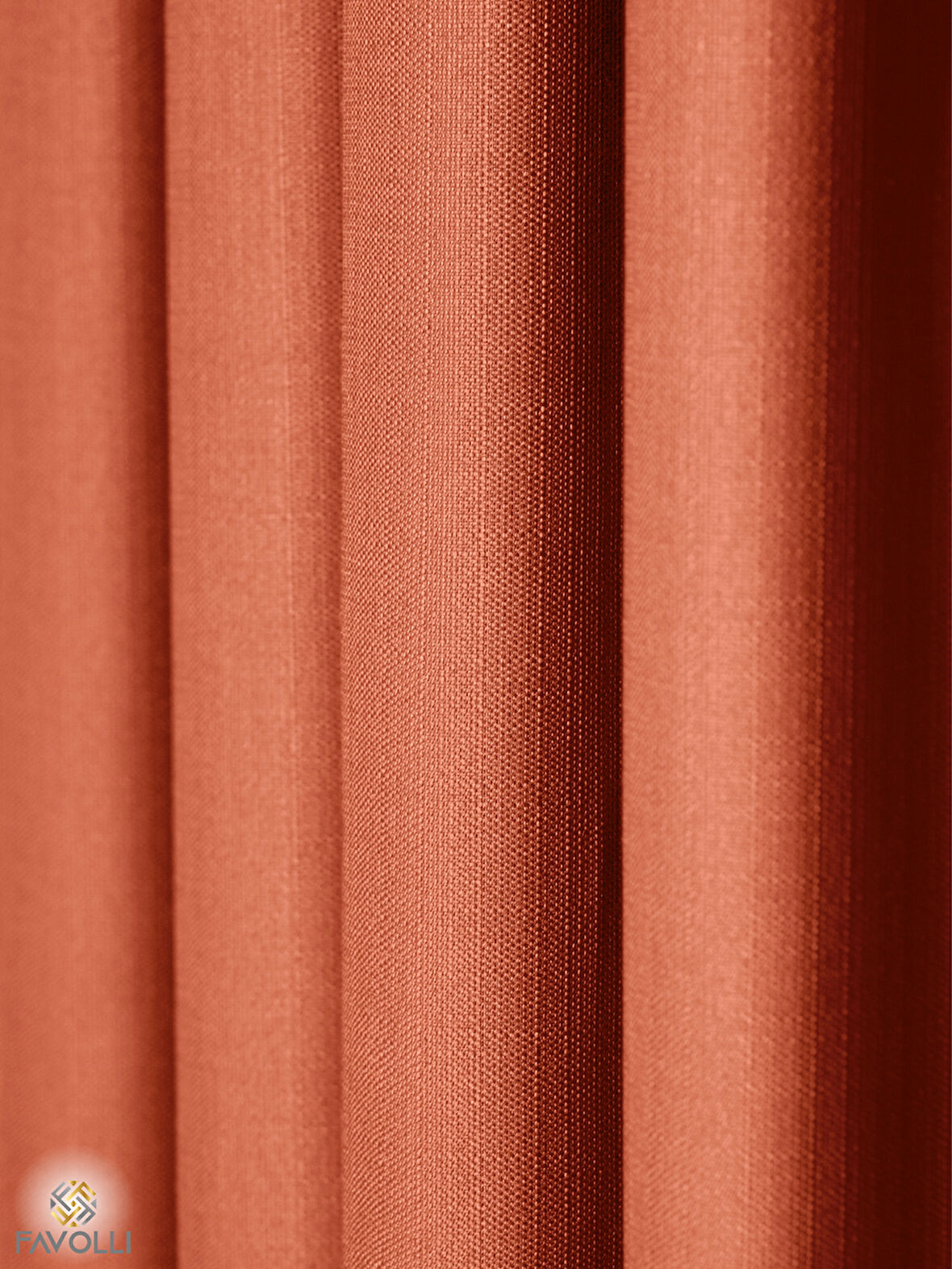 Favolli Kiremit Rengi Pileli Keten Dokulu Fon Perde 