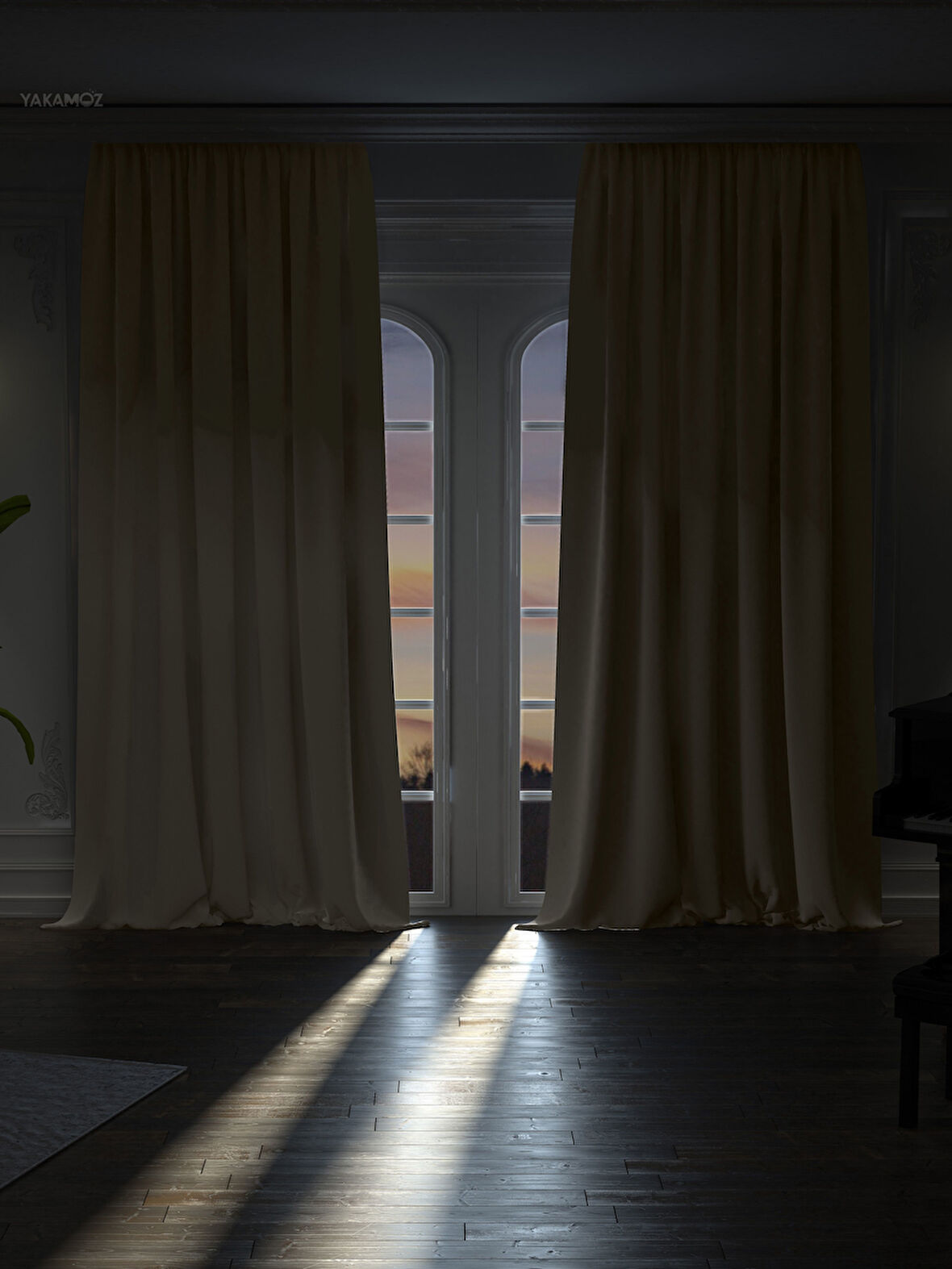 Yüksek Kalite Badem Beji Karartma Blackout Fon Perde Ekstrafor Büzgülü Tek Kanat Dark Touch Serisi