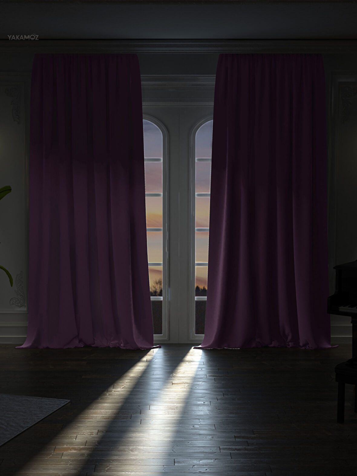 Yüksek Kalite Lila Rengi Karartma Blackout Fon Perde Ekstrafor Büzgülü Tek Kanat Dark Touch Serisi