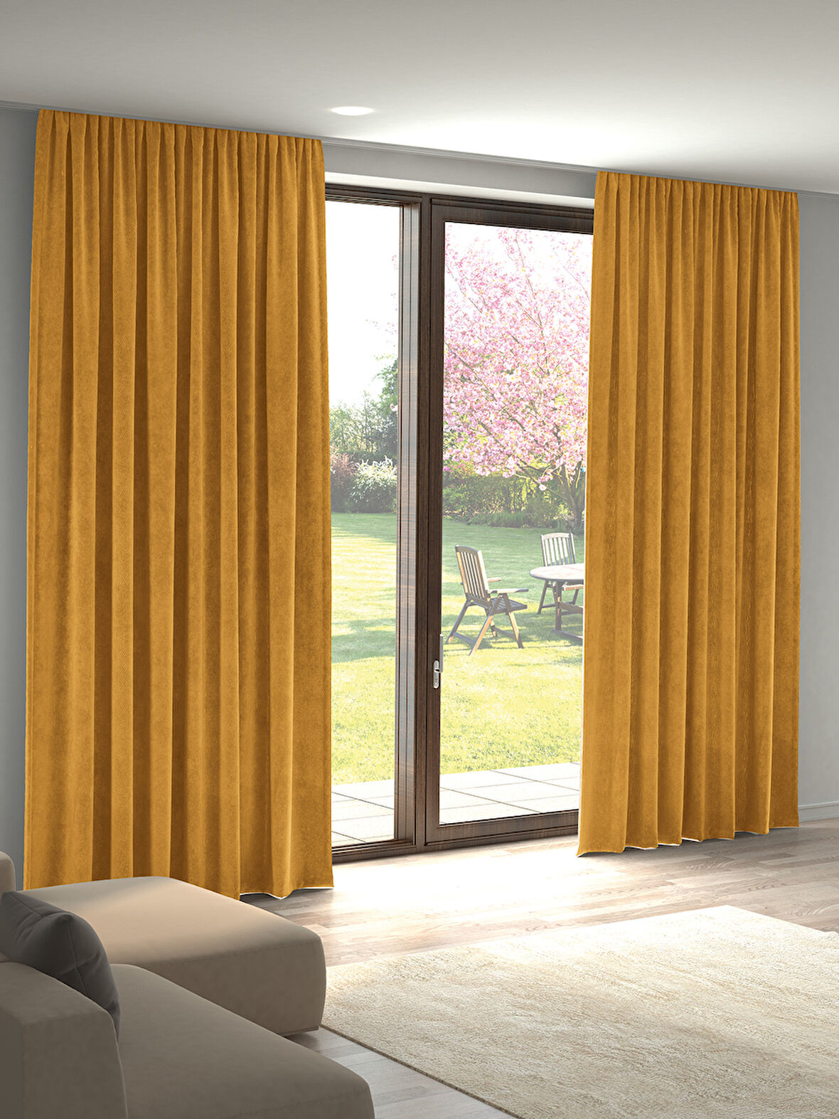 Pastel Kadife Dokulu Kadife Çiçeği Ada Fon Perde Ekstrafor Büzgülü