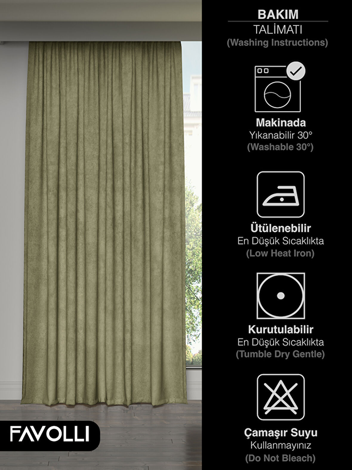 FAVOLLİ Kadife Dokulu Ada Çayı Ada Fon Perde Ekstrafor Büzgülü Dream Series