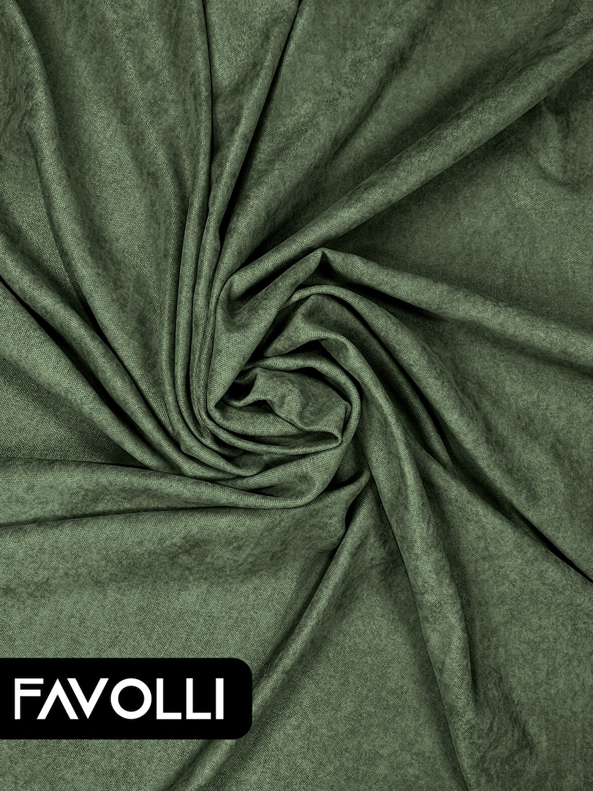 FAVOLLİ Kadife Dokulu Zeytin Yaprağı Rengi Ada Fon Perde Ekstrafor Büzgülü Dream Series